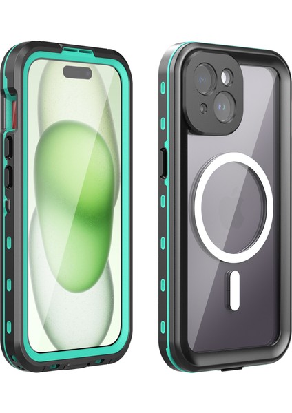 iPhone 15 Plus Için Su Geçirmez Kılıf Ekran Koruyucu IP68 Mühürlü Su Altı Telefon Kılıfı - Mavi (Yurt Dışından)