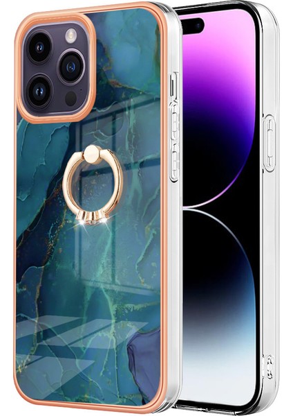 iPhone 15 Pro Max Için Halka Tutucu ile Desen Sert Arka Tpu Tampon Telefon Kılıfı - Yeşil (Yurt Dışından)