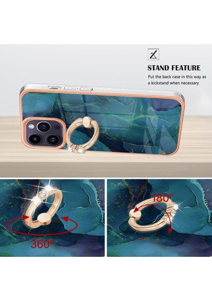 iPhone 15 Pro Max Için Halka Tutucu ile Desen Sert Arka Tpu Tampon Telefon Kılıfı - Yeşil (Yurt Dışından)