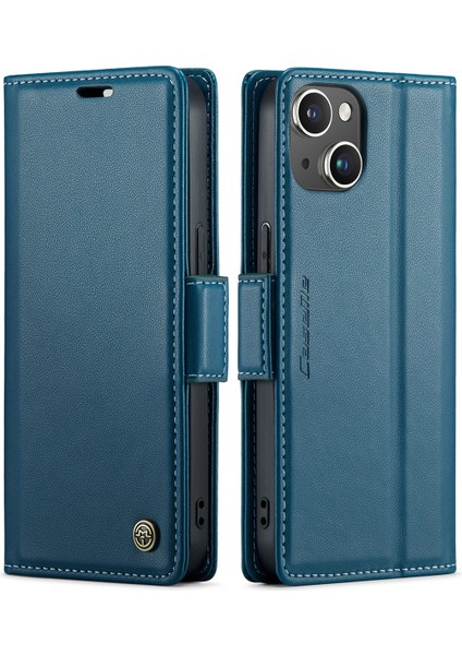 iPhone 15 Pro Max Için Pu Deri Standli Cüzdan Flip Telefon Kılıfı - Mavi (Yurt Dışından)