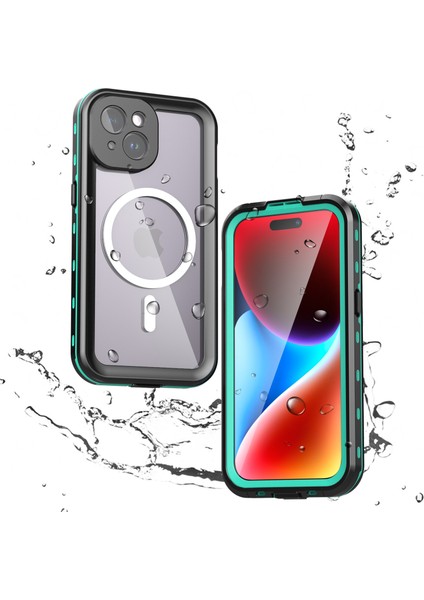 iPhone 15 Plus Için Su Geçirmez Kılıf Ekran Koruyucu IP68 Mühürlü Su Altı Telefon Kılıfı - Mavi (Yurt Dışından)