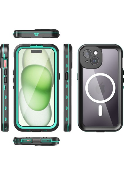iPhone 15 Plus Için Su Geçirmez Kılıf Ekran Koruyucu IP68 Mühürlü Su Altı Telefon Kılıfı - Mavi (Yurt Dışından)
