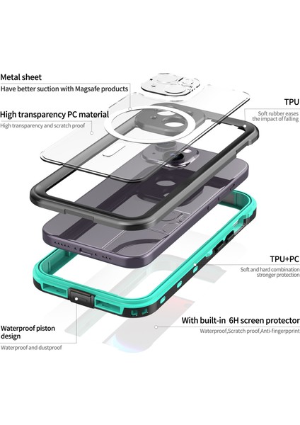 iPhone 15 Plus Için Su Geçirmez Kılıf Ekran Koruyucu IP68 Mühürlü Su Altı Telefon Kılıfı - Mavi (Yurt Dışından)