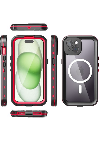iPhone 15 Için Su Geçirmez Kılıf Ekran Koruyucu IP68 Mühürlü Su Altı Telefon Kılıfı - Kırmızı (Yurt Dışından) modelleri
