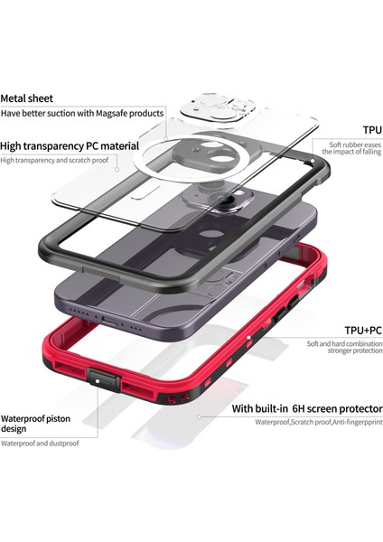iPhone 15 Için Su Geçirmez Kılıf Ekran Koruyucu IP68 Mühürlü Su Altı Telefon Kılıfı - Kırmızı (Yurt Dışından) fırsatları