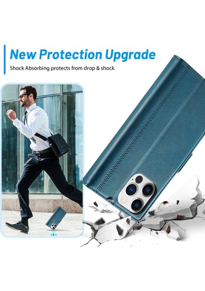 iPhone 15 Pro Için Flip Cüzdan Deri Manyetik Kapatma Standı Telefon Kılıfı - Mavi (Yurt Dışından)
