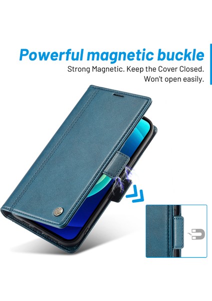 iPhone 15 Pro Için Flip Cüzdan Deri Manyetik Kapatma Standı Telefon Kılıfı - Mavi (Yurt Dışından)