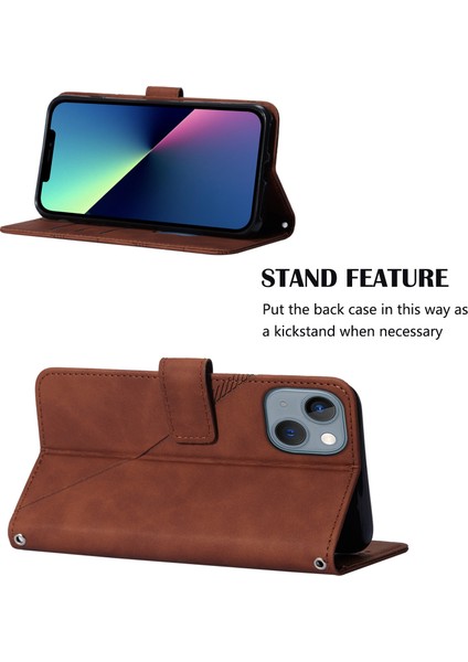 iPhone 15 Plus Için Kabartmalı Pu Deri Stand Cüzdan Telefon Kılıfı - Kahverengi (Yurt Dışından) fiyatları