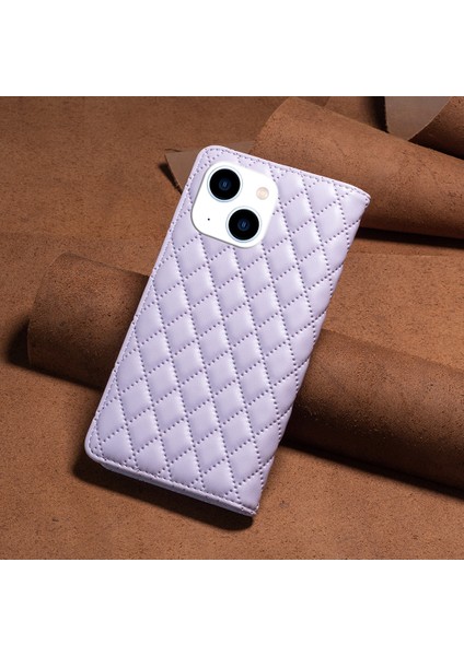 iPhone 15 Plus Için Flip Deri Cüzdan Standı Telefon Kılıfı - Mor (Yurt Dışından)
