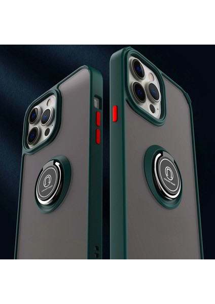 iPhone 15 Pro Max Için Yüzük Stand Mat Sert Silikon Telefon Kılıfı - Yeşil (Yurt Dışından) fiyatları