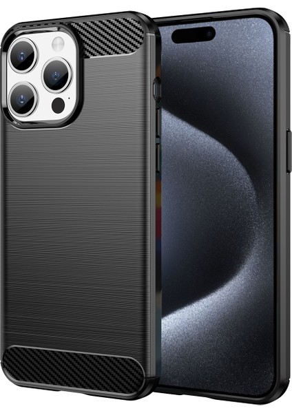iPhone 15 Pro Max Için Yumuşak Karbon Fiber Fırçalanmış Tpu Telefon Kılıfı - Siyah (Yurt Dışından)