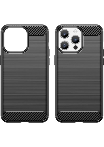iPhone 15 Pro Max Için Yumuşak Karbon Fiber Fırçalanmış Tpu Telefon Kılıfı - Siyah (Yurt Dışından)