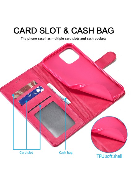 iPhone 15 Plus Için Pu Deri Standli Telefon Kılıfı - Sıcak Pembe (Yurt Dışından)