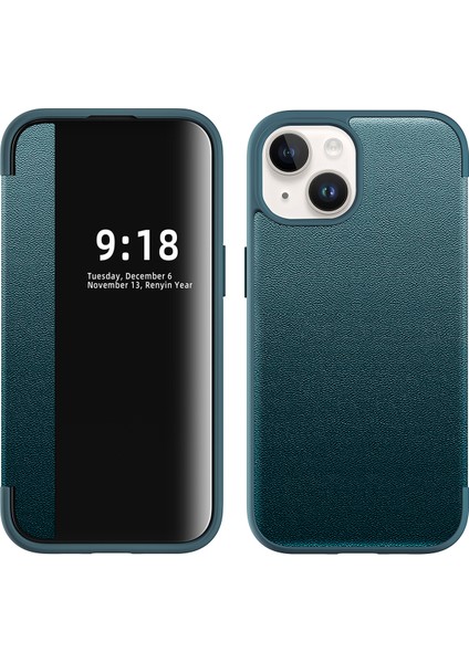 iPhone 15 Plus Için Klasik Business Flip Deri Telefon Kılıfı - Yeşil (Yurt Dışından)