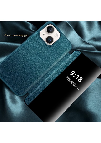 iPhone 15 Plus Için Klasik Business Flip Deri Telefon Kılıfı - Yeşil (Yurt Dışından)