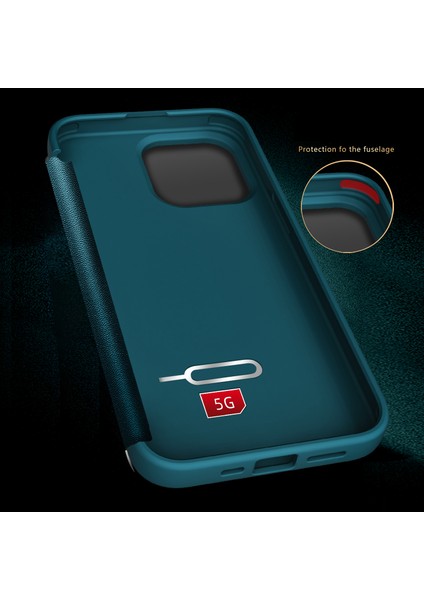 iPhone 15 Plus Için Klasik Business Flip Deri Telefon Kılıfı - Yeşil (Yurt Dışından)