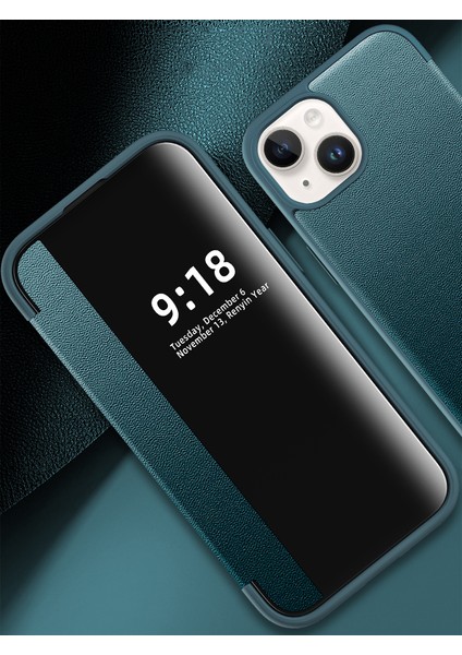 iPhone 15 Plus Için Klasik Business Flip Deri Telefon Kılıfı - Yeşil (Yurt Dışından)