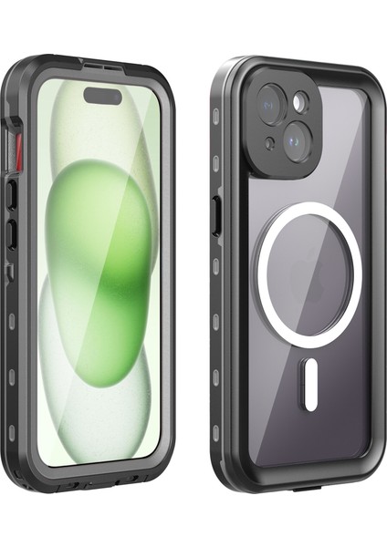 iPhone 15 Plus Için Su Geçirmez Kılıf Ekran Koruyucu IP68 Mühürlü Su Altı Telefon Kılıfı - Siyah (Yurt Dışından)