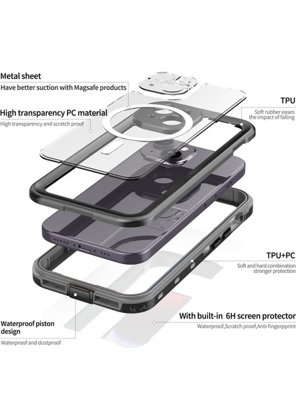 iPhone 15 Plus Için Su Geçirmez Kılıf Ekran Koruyucu IP68 Mühürlü Su Altı Telefon Kılıfı - Siyah (Yurt Dışından) fırsatları