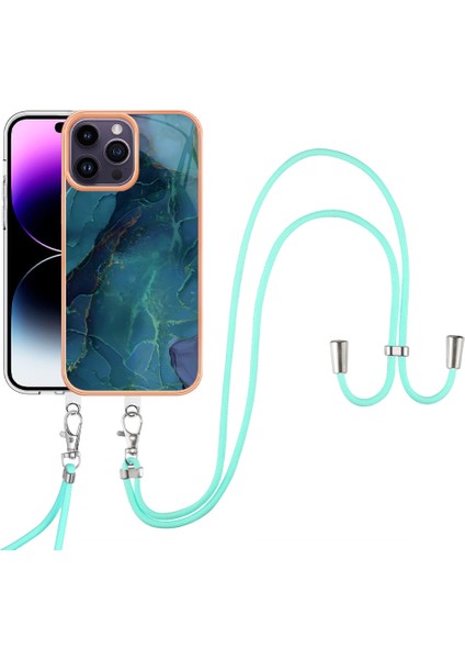 iPhone 15 Pro Max Için Desen Hibrit Çapraz Askı Kordon Telefon Kılıfı - Yeşil (Yurt Dışından)