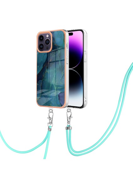 iPhone 15 Pro Max Için Desen Hibrit Çapraz Askı Kordon Telefon Kılıfı - Yeşil (Yurt Dışından)