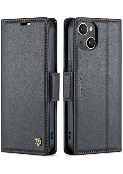 iPhone 15 Pro Max Için Pu Deri Standli Cüzdan Flip Telefon Kılıfı - Siyah (Yurt Dışından)