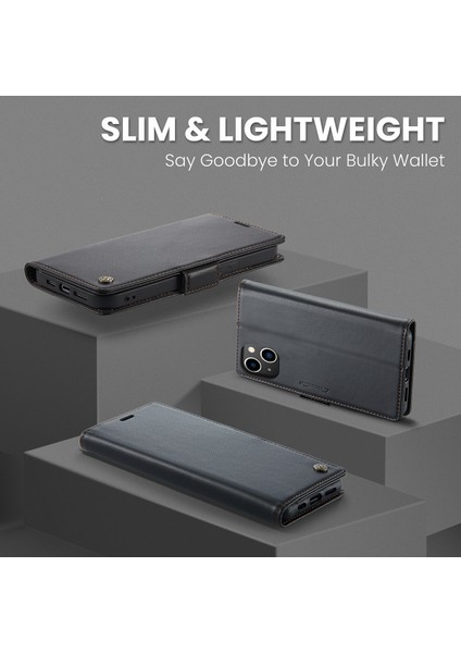 iPhone 15 Pro Max Için Pu Deri Standli Cüzdan Flip Telefon Kılıfı - Siyah (Yurt Dışından)