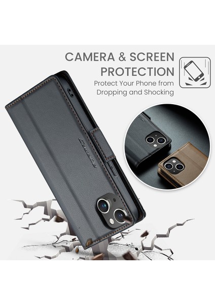 iPhone 15 Pro Max Için Pu Deri Standli Cüzdan Flip Telefon Kılıfı - Siyah (Yurt Dışından)