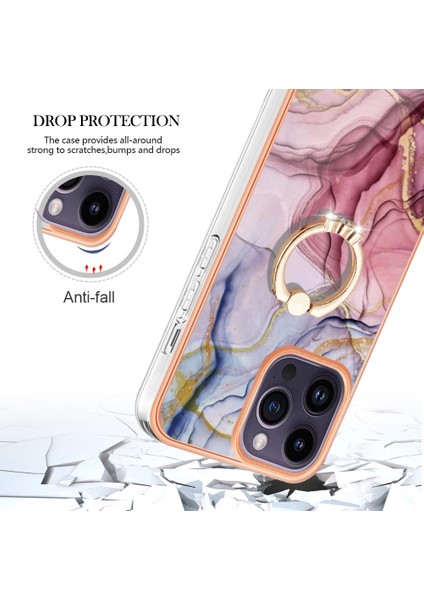 iPhone 15 Pro Için Halka Tutucu ile Desen Sert Arka Tpu Tampon Telefon Kılıfı - Gri - Kırmızı (Yurt Dışından)