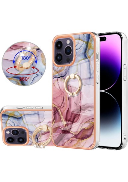 iPhone 15 Pro Için Halka Tutucu ile Desen Sert Arka Tpu Tampon Telefon Kılıfı - Gri - Kırmızı (Yurt Dışından)