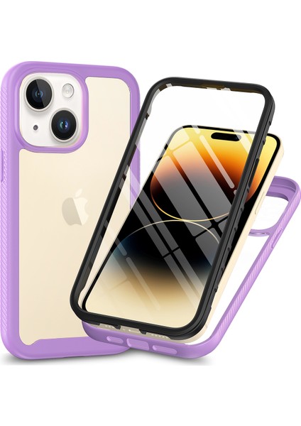 iPhone 14 Için Yerleşik Ekran 360 Tam Koruma Telefon Kılıfı - Mor (Yurt Dışından)