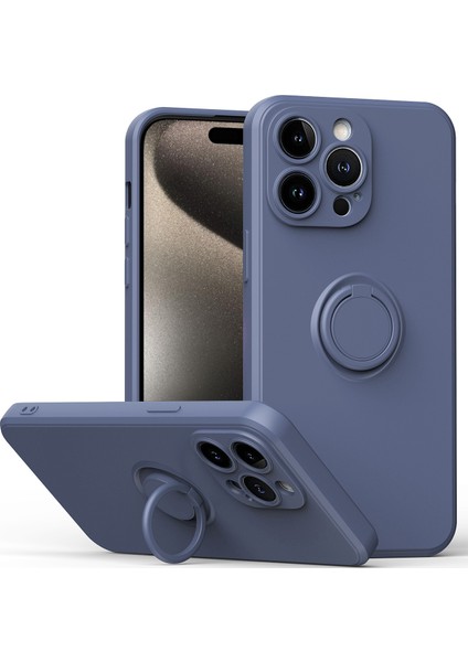 iPhone 15 Pro Için Ince Silikon Yüzük Stand Telefon Kılıfı - Yeşil (Yurt Dışından)