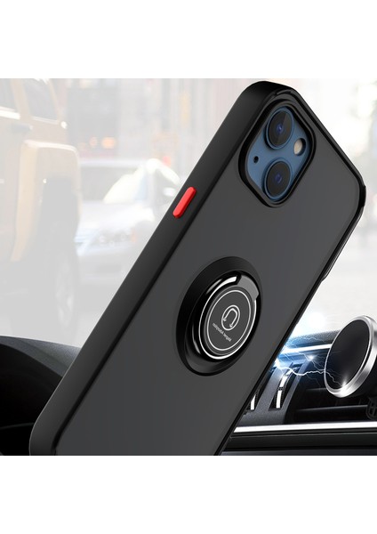 iPhone 15 Plus Için Yüzük Stand Mat Sert Silikon Telefon Kılıfı - Koyu Yeşil (Yurt Dışından)