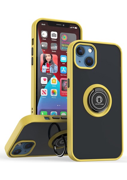 iPhone 15 Plus Için Yüzük Stand Mat Sert Silikon Telefon Kılıfı - Sarı (Yurt Dışından)