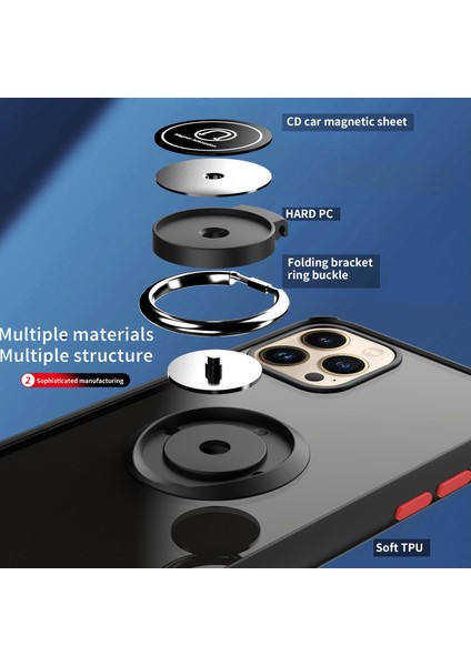 iPhone 15 Plus Için Yüzük Stand Mat Sert Silikon Telefon Kılıfı - Sarı (Yurt Dışından)