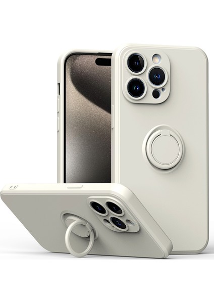 iPhone 15 Pro Için Ince Silikon Yüzük Stand Telefon Kılıfı - Pembe (Yurt Dışından)
