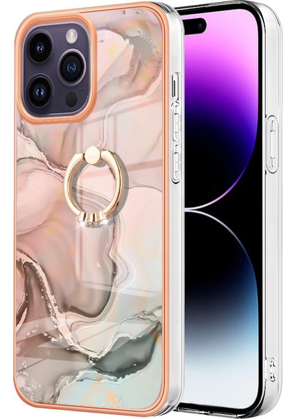 iPhone 15 Pro Için Halka Tutucu ile Desen Sert Arka Tpu Tampon Telefon Kılıfı - Rose Gold (Yurt Dışından)