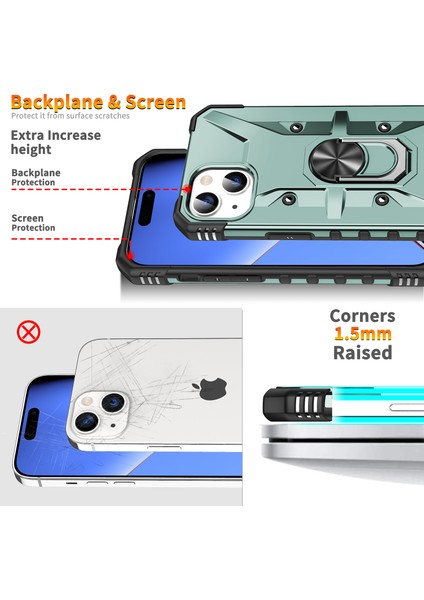 iPhone 15 Için Halka Tutucu Standlı Çift Katmanlı Telefon Kılıfı - Yeşil (Yurt Dışından) indirimleri