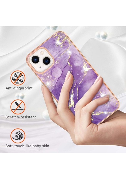 iPhone 15 Plus Için Mermer Şık Desenli Tpu Tampon Telefon Kılıfı - Mor (Yurt Dışından) fiyatları