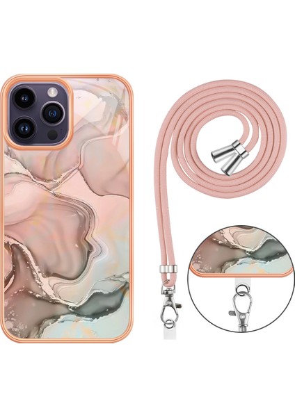 iPhone 15 Pro Için Desen Hibrit Çapraz Askı Kordon Telefon Kılıfı - Rose Gold (Yurt Dışından) fırsatları