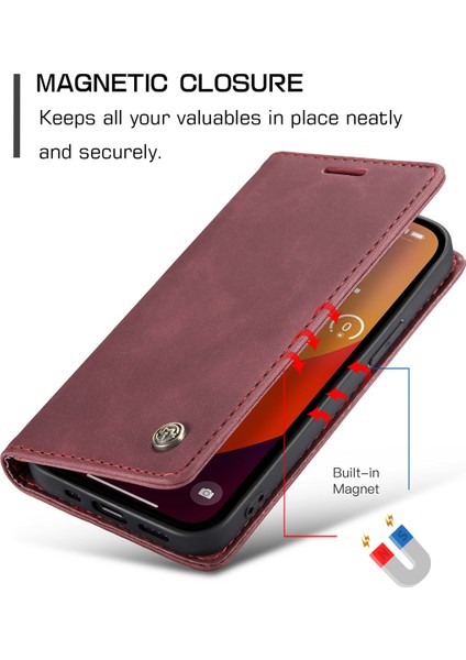 iPhone 15 Pro Için Retro Pu Deri Cüzdan Flip Standlı Telefon Kılıfı - Kırmızı (Yurt Dışından) fırsatları