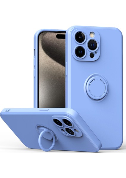 iPhone 15 Pro Için Ince Silikon Yüzük Stand Telefon Kılıfı - Mor (Yurt Dışından)