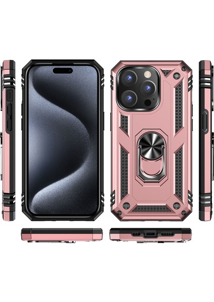 iPhone 15 Pro Için Halka Tutuculu Çift Katmanlı Telefon Kılıfı - Rose Gold (Yurt Dışından) fiyatları