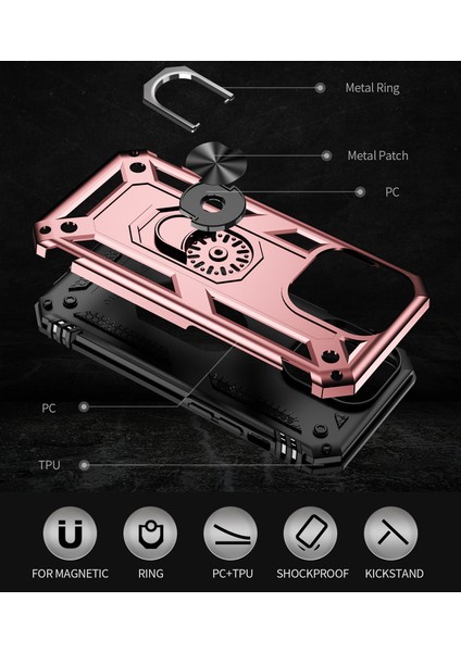 iPhone 15 Pro Için Halka Tutuculu Çift Katmanlı Telefon Kılıfı - Rose Gold (Yurt Dışından) modelleri
