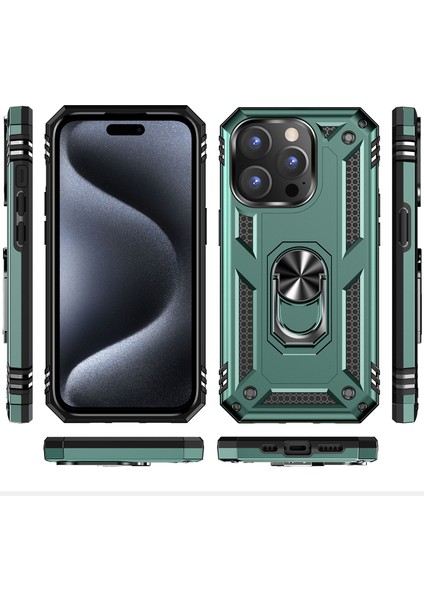iPhone 15 Pro Için Halka Tutuculu Çift Katmanlı Telefon Kılıfı - Yeşil (Yurt Dışından) fiyatları