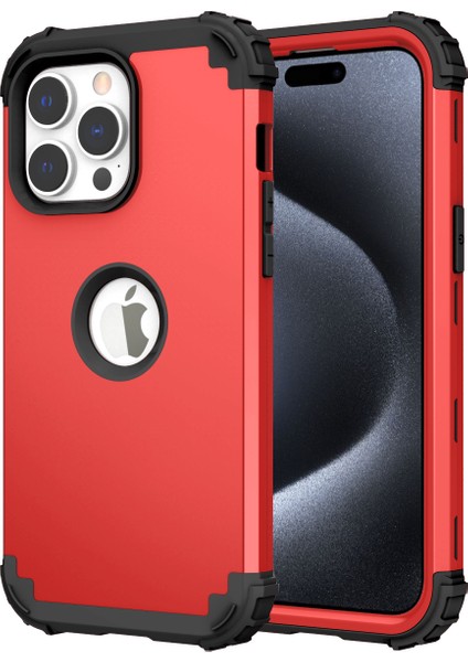iPhone 15 Pro Için Yumuşak Silikon Sert Pc Tampon Telefon Kılıfı - Kırmızı (Yurt Dışından)