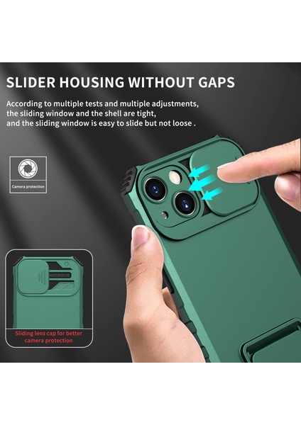 iPhone 15 Kayar Kamera Kapaklı Sağlam Standı Telefon Kılıfı - Yeşil (Yurt Dışından) modelleri