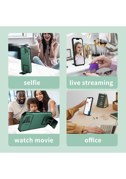 iPhone 15 Kayar Kamera Kapaklı Sağlam Standı Telefon Kılıfı - Yeşil (Yurt Dışından) fırsatları