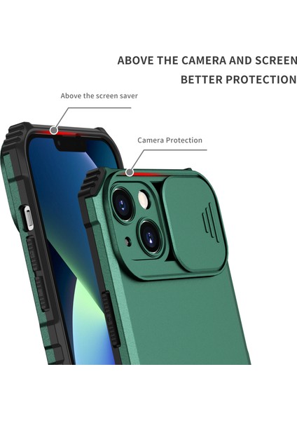 iPhone 15 Kayar Kamera Kapaklı Sağlam Standı Telefon Kılıfı - Yeşil (Yurt Dışından) indirimleri