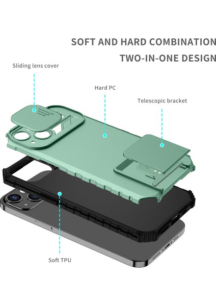 iPhone 15 Kayar Kamera Kapaklı Sağlam Standı Telefon Kılıfı - Turkuaz (Yurt Dışından) fiyatları